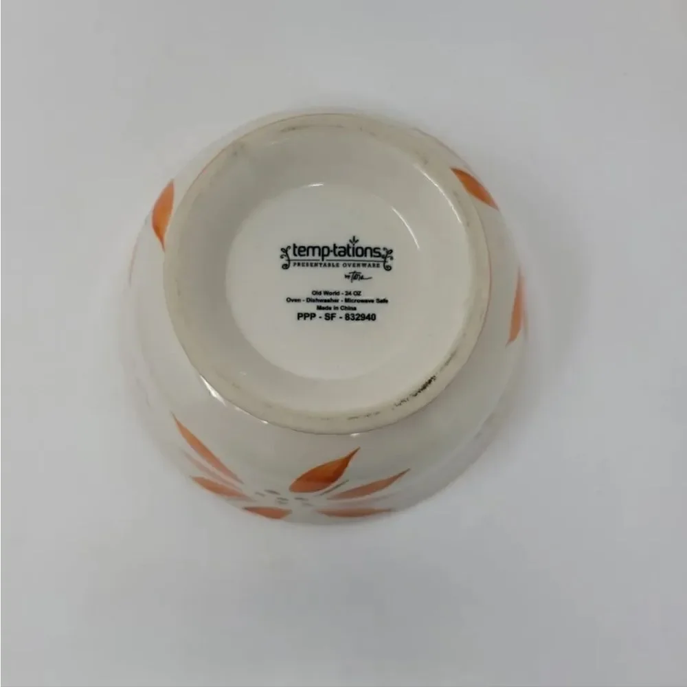 Temptations Plates Bowl Mug by Tara Old World Orange Ovenware Set Of Five!
